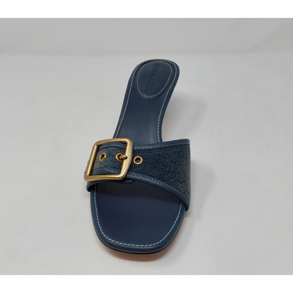 Coach Margot Dark Indigo Denim Buckle Heels Sandals Womens Size 8 - Picture 11 of 16